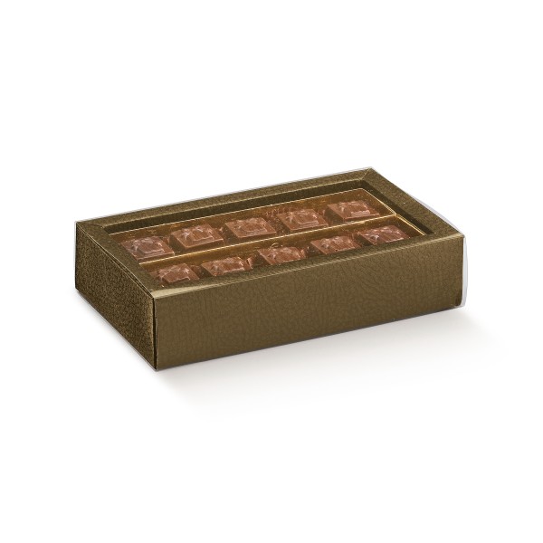 Pralinenschachtel mit Schiebedeckel und Einlage braun (215x145x35 mm/25 mm)