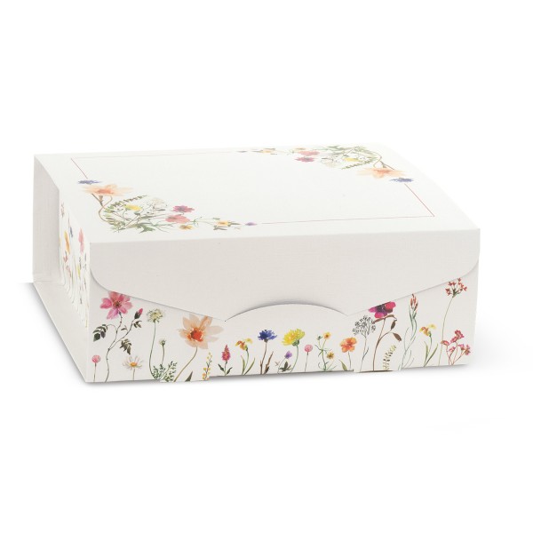 Geschenkschachtel weiß mit Frühlingsblumen (230x230x100 mm)