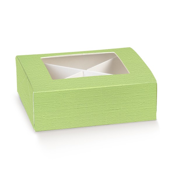 Mini-Kuchenverpackung mit Fenster PRATICA C/FINESTRA grün (120x120x40 mm)