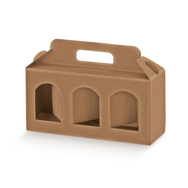 Verpackung für 3 Dosen mit Fenster braun (310x100x120 mm)
