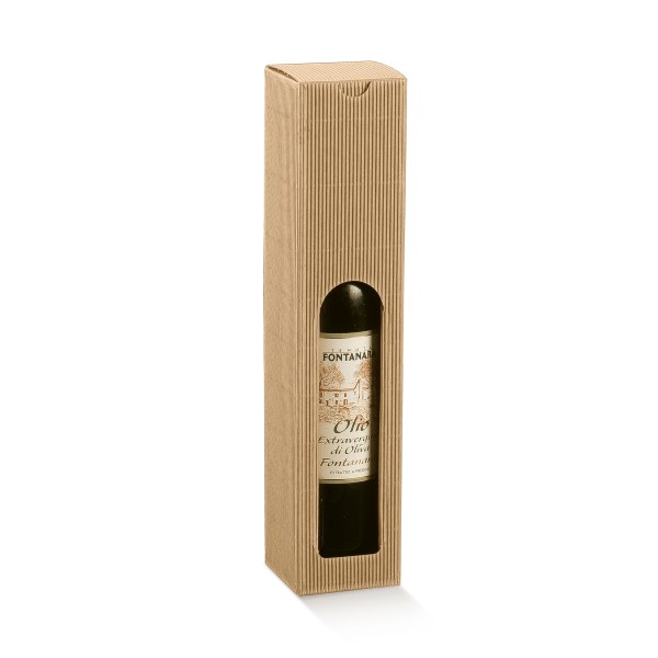 Flaschenkarton für 1 kleine Flasche mit Fenster braun (65x65x320 mm)