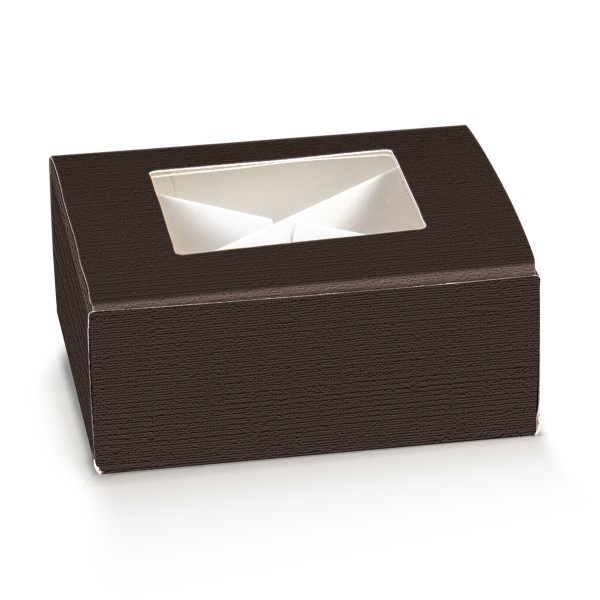 Mini-Kuchenverpackung mit Fenster PRATICA C/FINESTRA braun (100x100x40 mm)