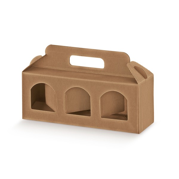 Verpackung für 3 Dosen mit Fenster braun (310x100x90 mm)