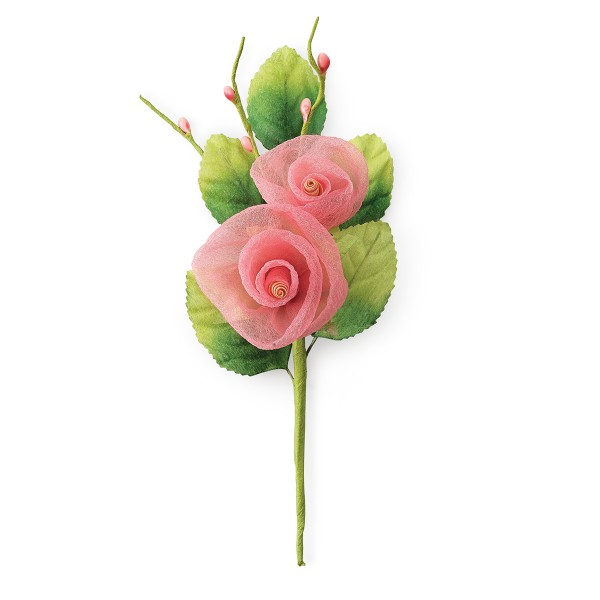 Dekoration Blumen PICK 2 ROSE ORGANZA ROSA (H. 170 mm)