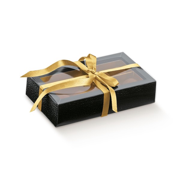 Pralinenschachtel mit Schiebedeckel und Einlage schwarz (145x75x35/25 mm)