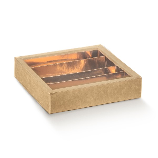 Pralinenschachtel mit Schiebedeckel und Einlage braun (215x145x35 mm)