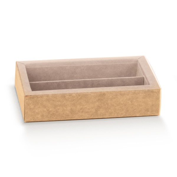 Pralinenschachtel mit Schiebedeckel und Einlage braun (145x75x35 mm)