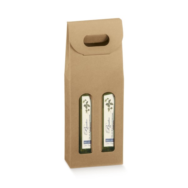 Flaschenkarton für 2 Flaschen stehend braun (130x65x335 mm)