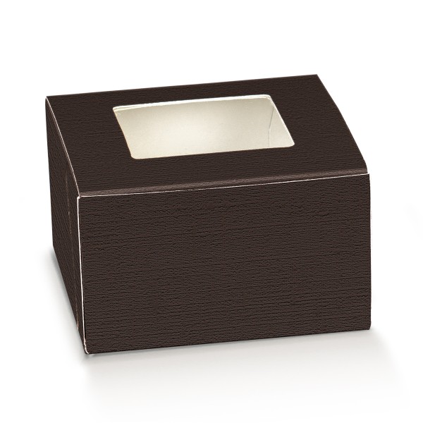 Mini-Kuchenverpackung mit Fenster PRATICA C/FINESTRA braun (160x160x60 mm)