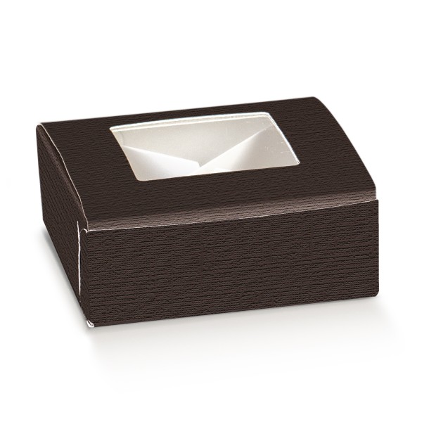 Mini-Kuchenverpackung mit Fenster PRATICA C/FINESTRA braun (80x80x30 mm)