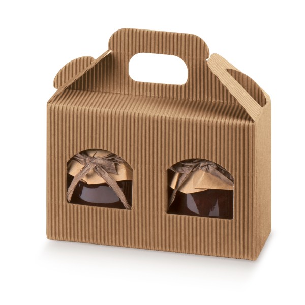 Verpackung für 2 Dosen mit Fenster braun (210x100x90 mm)