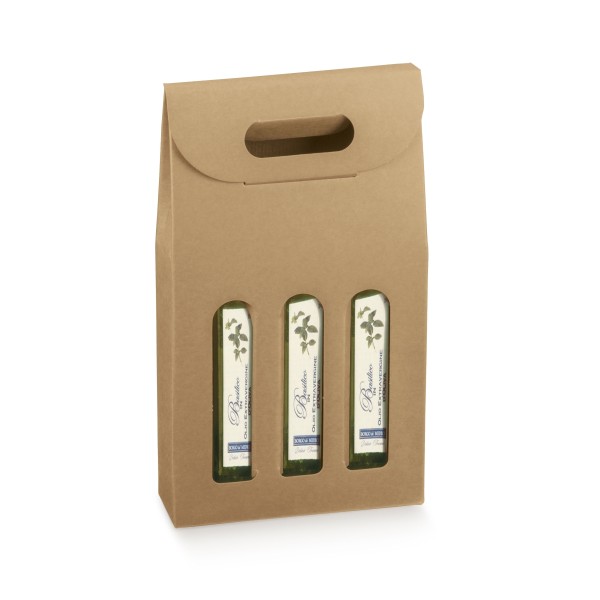 Flaschenkarton für 3 Flaschen stehend braun (170x55x305 mm)