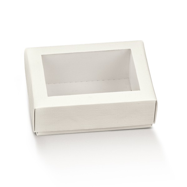 Pralinenschachtel mit transparentem Deckel weiß (120x120x40 mm)