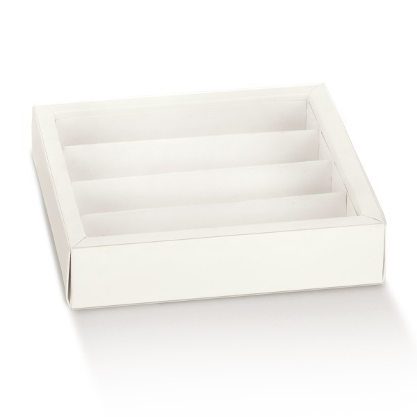 Pralinenschachtel mit Schiebedeckel und Einlage weiß (215x145x35 mm)