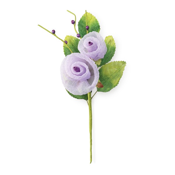 Dekoration Blumen PICK 2 ROSE ORGANZA LILLA (H. 170 mm)
