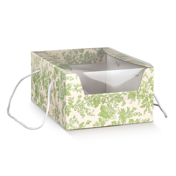 Geschenkkarton mit Kordel und Fenster grün (235x335x140 mm)