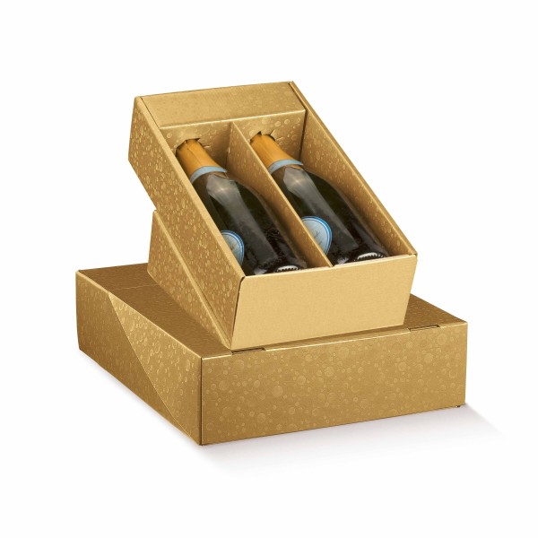 Weinkarton für 3 Flaschen liegend goldfarben (340x280x90 mm)