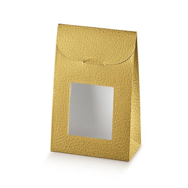 Schachtel Tasche mit Fenster goldfarben (90x45x130 mm)