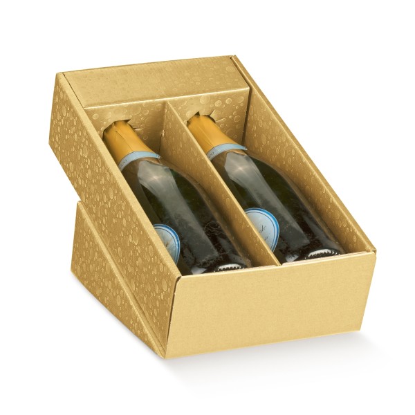 Weinkarton für 2 Flaschen liegend goldfarben (340x185x90 mm)