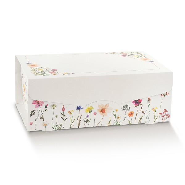 Geschenkschachtel weiß mit Frühlingsblumen (335x235x140 mm)