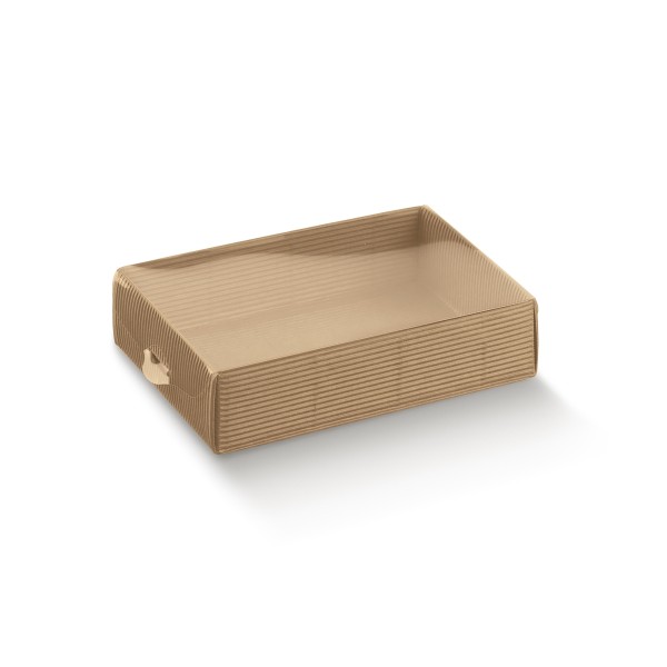 Präsentkarton mit transparentem Deckel braun (300x220x35 mm)