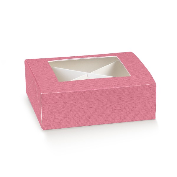 Mini-Kuchenverpackung mit Fenster PRATICA C/FINESTRA fuchsia (120x120x40 mm)