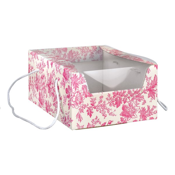 Geschenkkarton mit Kordel und Fenster fuchsia (235x335x140 mm)