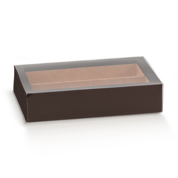 Pralinenschachtel mit Schiebedeckel und Einlage braun (145x75x35 mm)